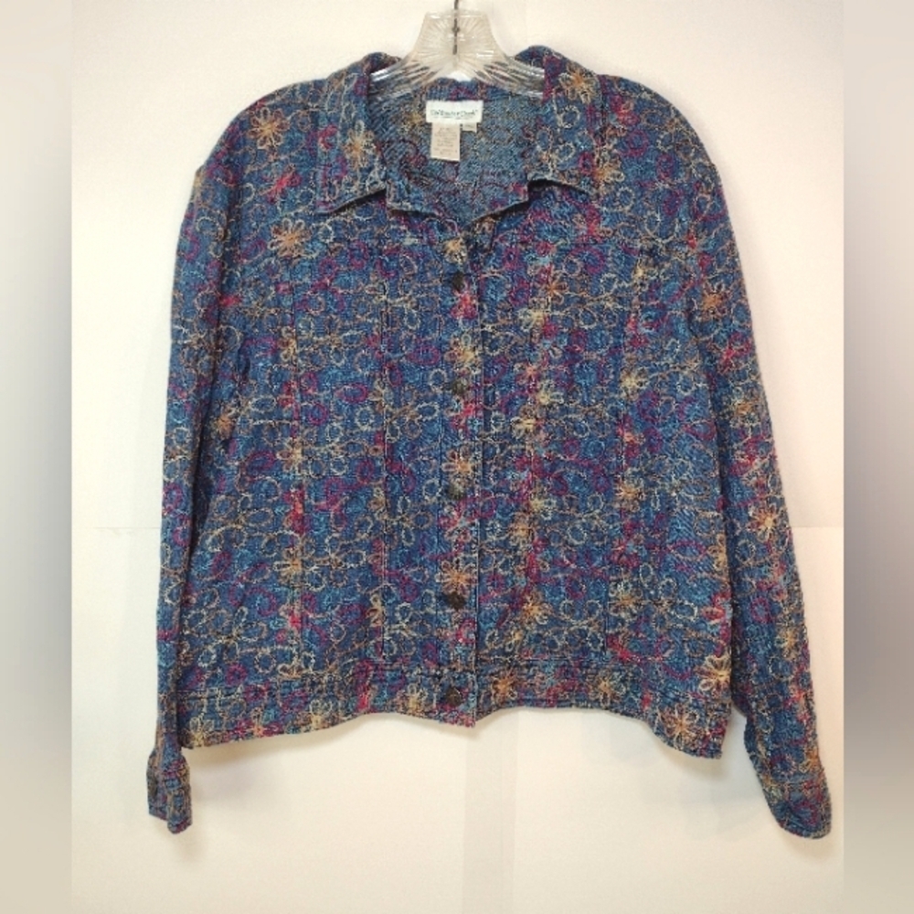 Coldwater Creek Women's Denim Jacket With Multicolor Allover Embroidery ( PXL)